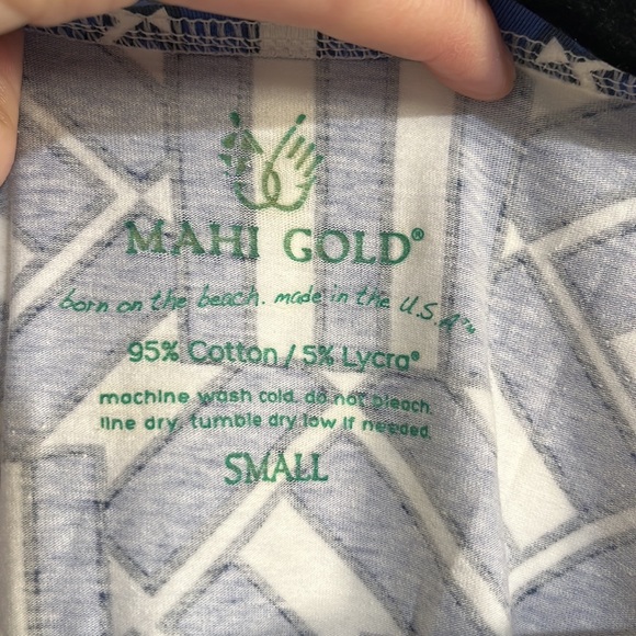 Mahi Gold blue and white t shirt 3/4 sleeve cotton dress. Size small. - Picture 2 of 5